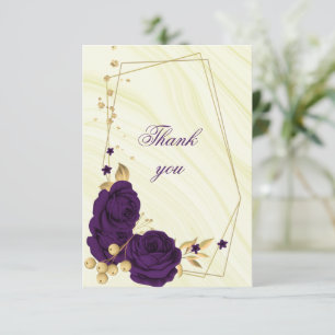 Geometrisk royal lila guld blommigt tack kort