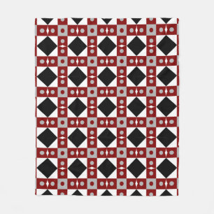 Geometrisk ruta i rött, svart och vitt färgsabst fleecefilt