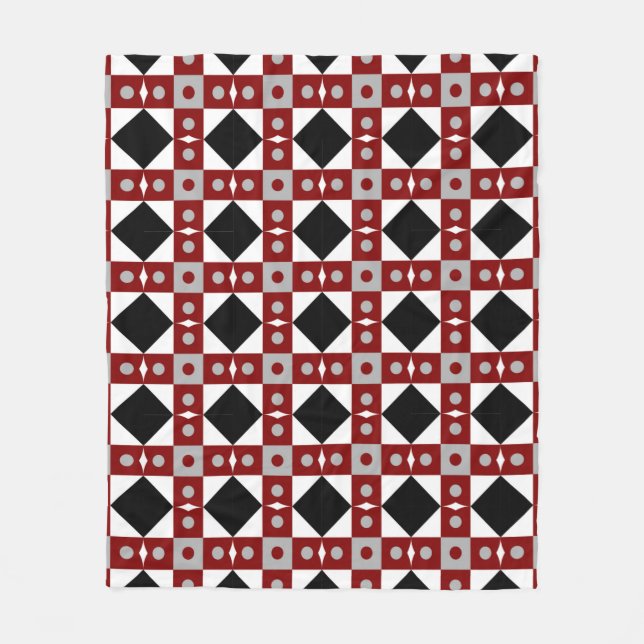 Geometrisk ruta i rött, svart och vitt färgsabst fleecefilt (Framsidan)