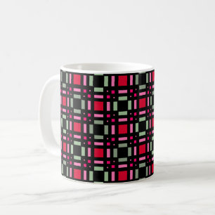 Geometrisk rutig grön röd svart ränder kaffemugg