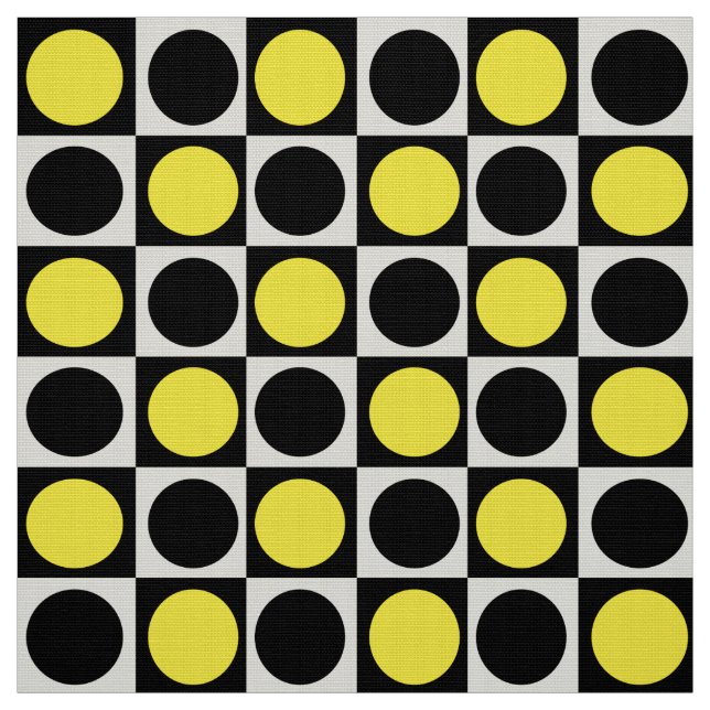 Geometrisk rutig gul och svarta prickar tyg (Provkarta)