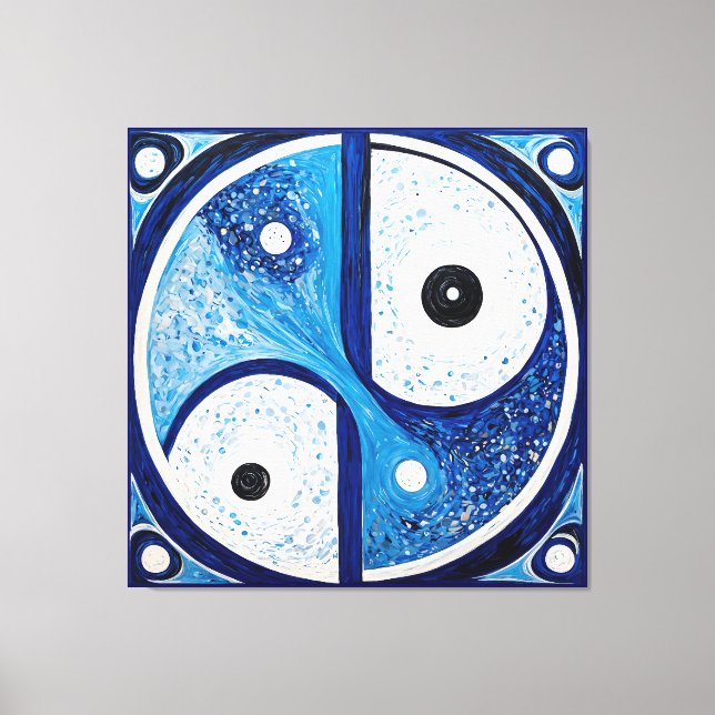 Geometrisk serenity: Blue & White Yin Yang Canvastryck (Framsida)