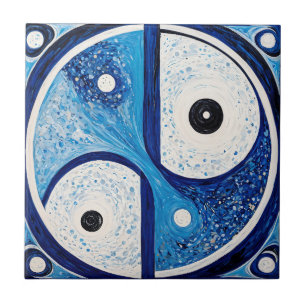 Geometrisk serenity: Blue & White Yin Yang Kakelplatta