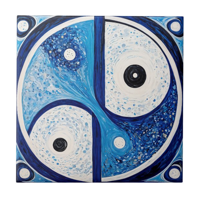 Geometrisk serenity: Blue & White Yin Yang Kakelplatta (Framsidan)