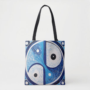 Geometrisk serenity: Blue & White Yin Yang Tygkasse