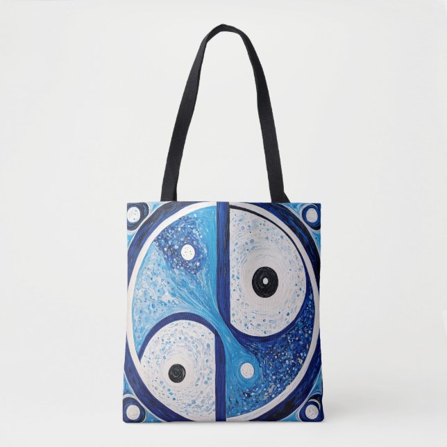 Geometrisk serenity: Blue & White Yin Yang Tygkasse (Framsida)
