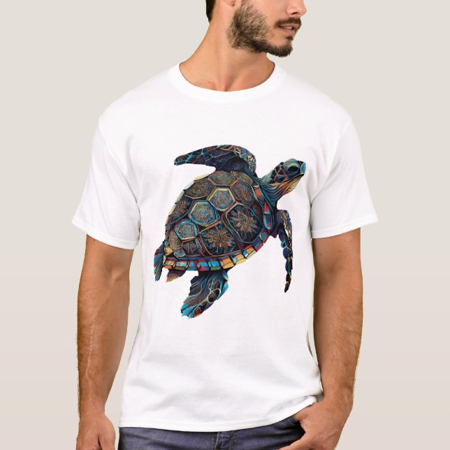 Geometrisk Sköldpadda Färgrik Abstrakt Regnbåge T Shirt (Framsida)