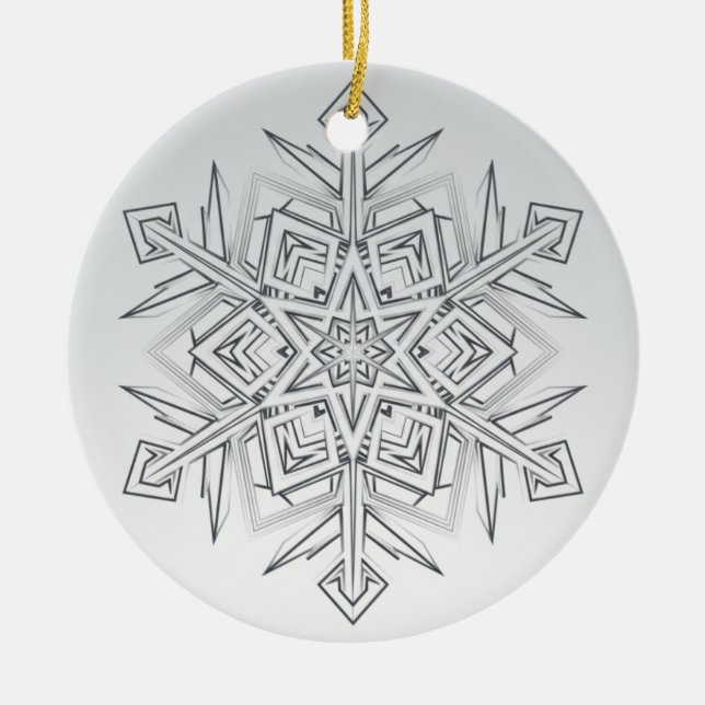 Geometrisk Snöflinga Modern Grå & Vit Julgransprydnad Keramik (Framsidan)