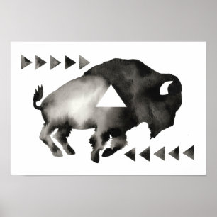 Geometrisk sömnig buffel. Modkonst. Svart vit Poster