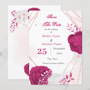 geometrisk söt fuchsia och vit blommigt spara datumet