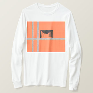 Geometrisk spindeldesign svart och orange t shirt