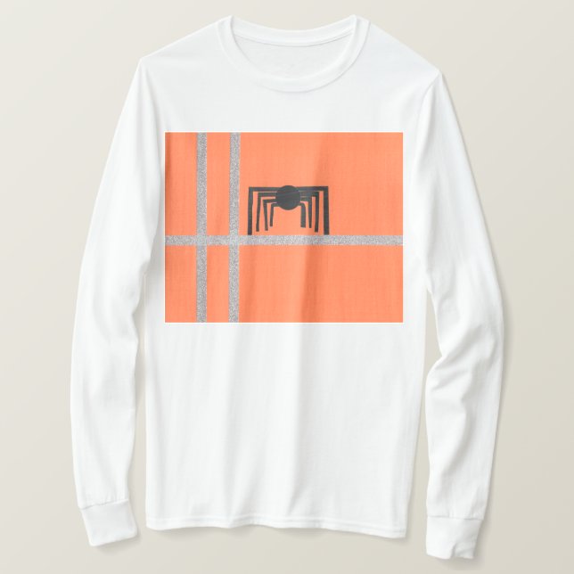 Geometrisk spindeldesign svart och orange t shirt (Design framsida)