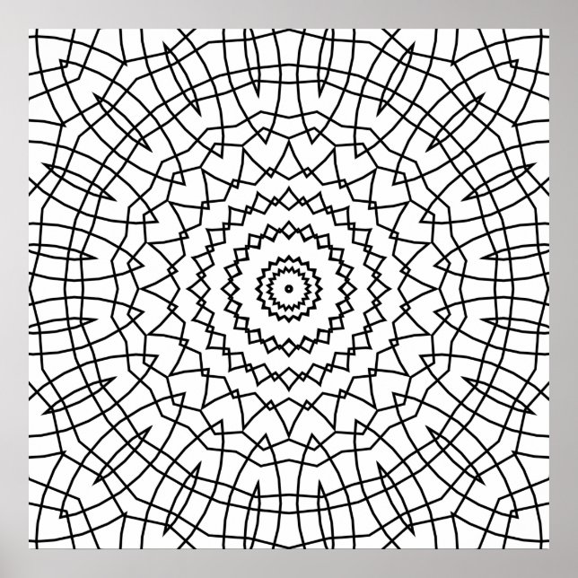 Geometrisk spiralmandala med kantiga webblinjer poster (Framsidan)