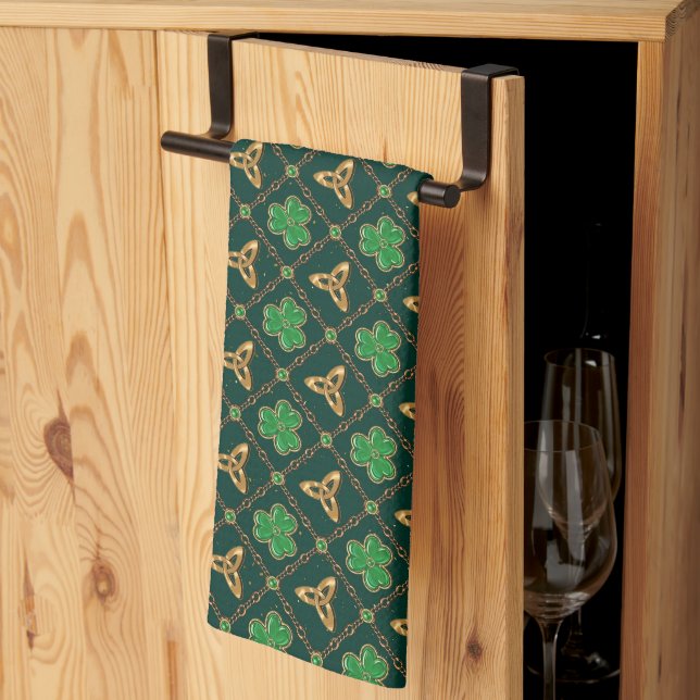 Geometrisk St Patricks dag Celtic Triskele Shamroc Kökshandduk (Thirds Fold)