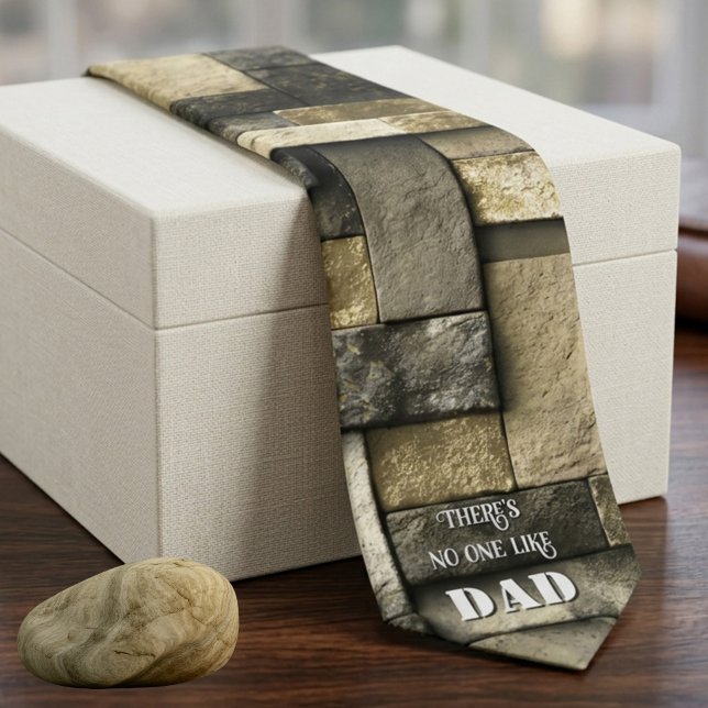 Geometrisk Stentextur för vägg - Ingen som pappa Slips (Tie featuring a stone masonry texture in earthy tones of slate, sandstone, and granite. Father's Day)