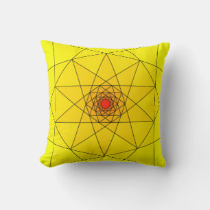 Geometrisk stjärnexplosion - Gul och röd design Kudde