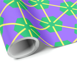 Geometrisk stjärnexplosion i lila, grönt och gult presentpapper