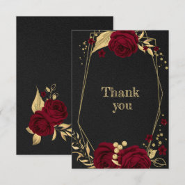 geometrisk svart burgundisk guld-blommigt tack kort
