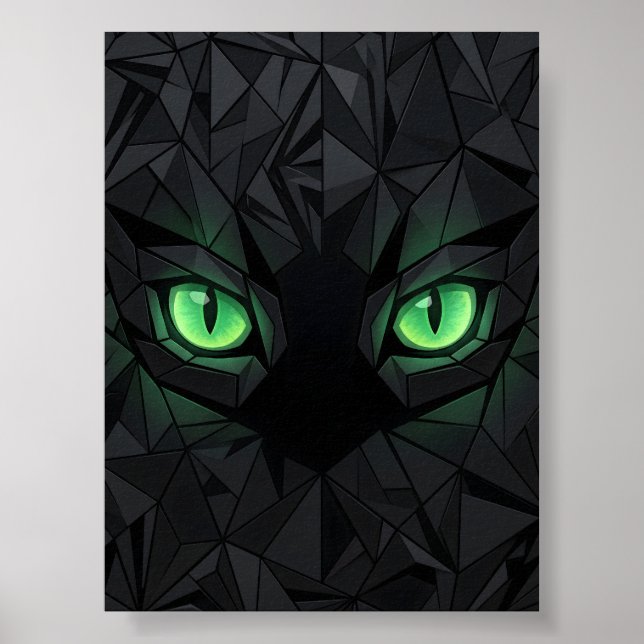 Geometrisk svart katt med smaragdgröna ögon poster (Framsidan)
