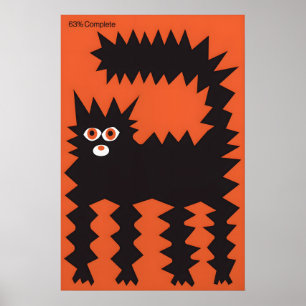Geometrisk svart kattkonsttryck Absurdistisk orang Poster