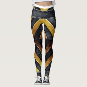 geometrisk svart och guld mönster leggings