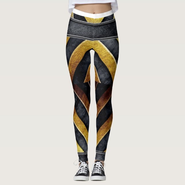 geometrisk svart och guld mönster leggings (Framsida)