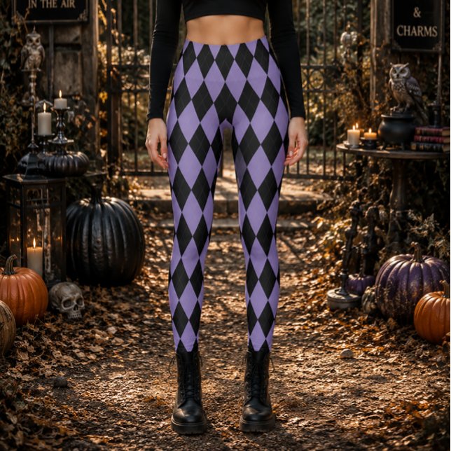 Geometrisk svart och lila diamant Halloween Leggings (Skapare uppladdad)