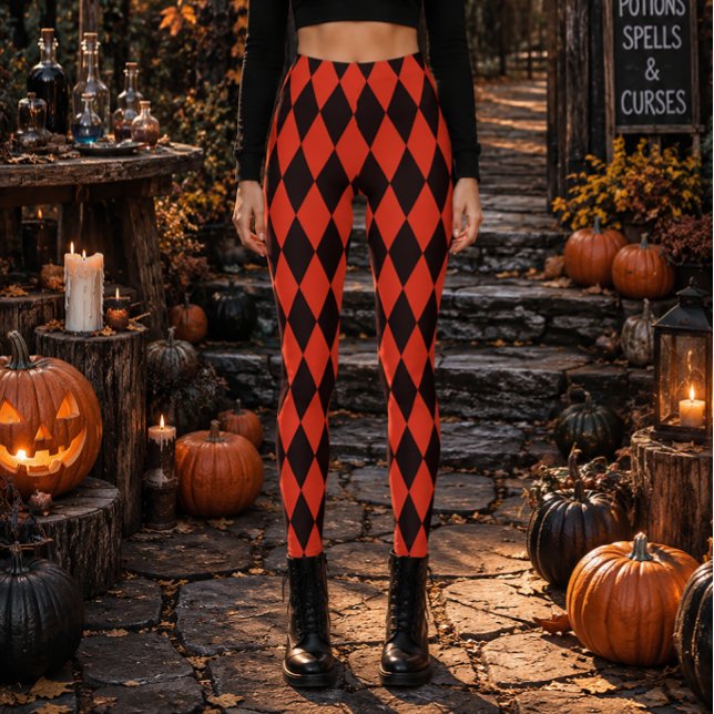 Geometrisk svart och röd diamant Halloween Leggings (Skapare uppladdad)