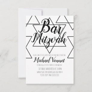 Geometrisk svart och vit Bar Mitzvah Inbjudningar