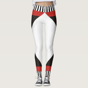 Geometrisk svart och vit rand modern röd leggings