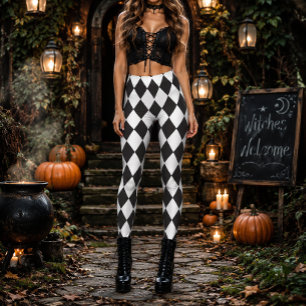 Geometrisk svart-vit diamant Halloween Leggings