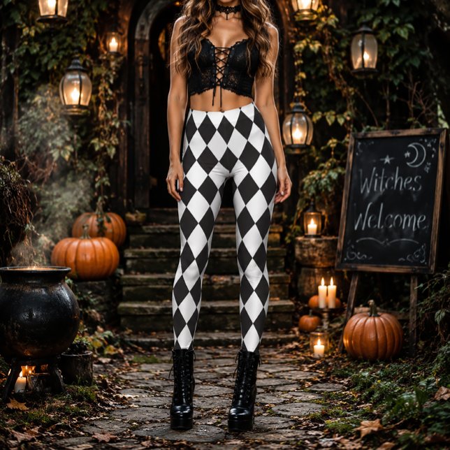 Geometrisk svart-vit diamant Halloween Leggings (Skapare uppladdad)