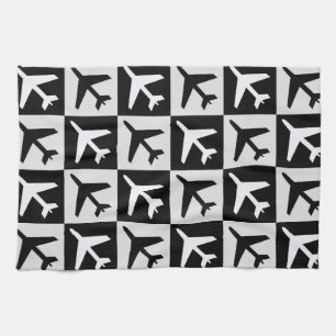 Geometrisk svart-vit flygplansdesign kökshandduk