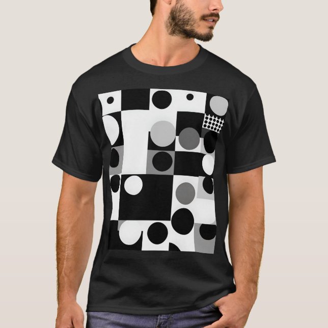 Geometrisk svart, vit form modet mönster t shirt (Framsida)