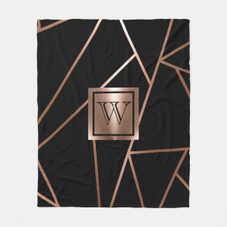 Geometrisk svartvit och Ro Guld Fleecefilt