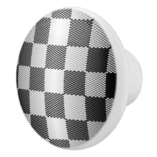 Geometrisk svartvit utcheckad text knopp
