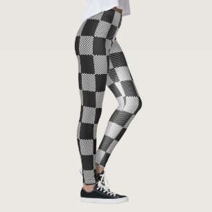 Geometrisk svartvit utcheckad text leggings