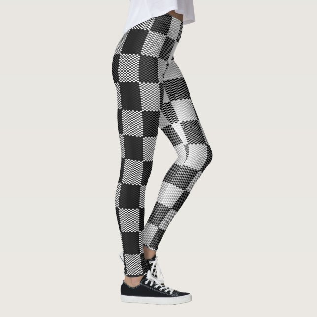 Geometrisk svartvit utcheckad text leggings (Höger)