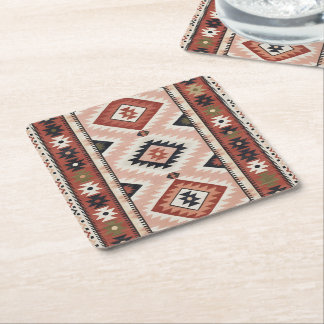 Geometrisk sydvästlig tribal kilim i terrakotta underlägg papper kvadrat