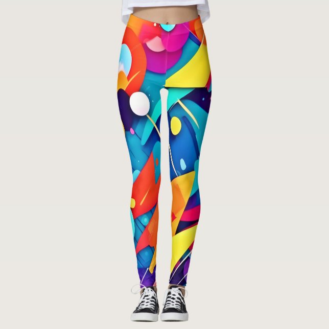 Geometrisk symfoni Färg Leggings (Framsida)