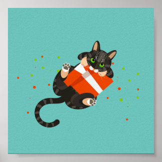 Geometrisk tabby Katt illustration som leker med k Poster