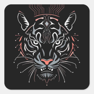 🐅 Geometrisk Tiger Ansikte Laptopdekal 🐅 Fyrkantigt Klistermärke