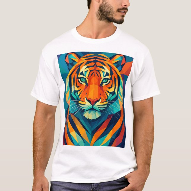 Geometrisk tiger-tröja t shirt (Framsida)