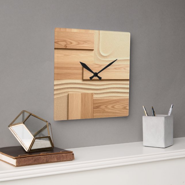 Geometrisk trädesign på sand fyrkantig klocka (Kontor)