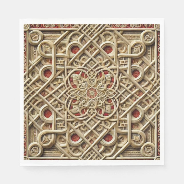 Geometrisk träpanel med komplex dekoration pappersservett (Framsidan)