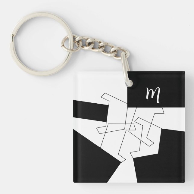 Geometrisk Trendig Svart Och Vit Monogrammerad (Framsidan)