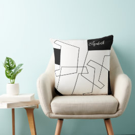 Geometrisk Trendig Svart Och Vit Monogrammerad Kudde