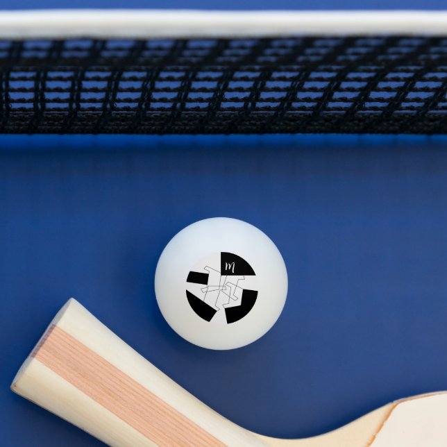 Geometrisk Trendig Svart Och Vit Monogrammerad Pingisboll (Tabell)