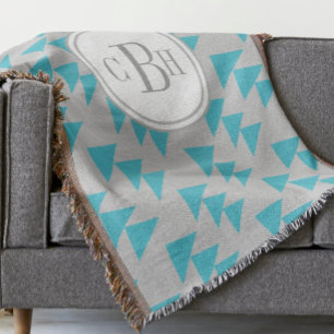 Geometrisk triangel Aqua och Grått Monogram Mönste Mysfilt