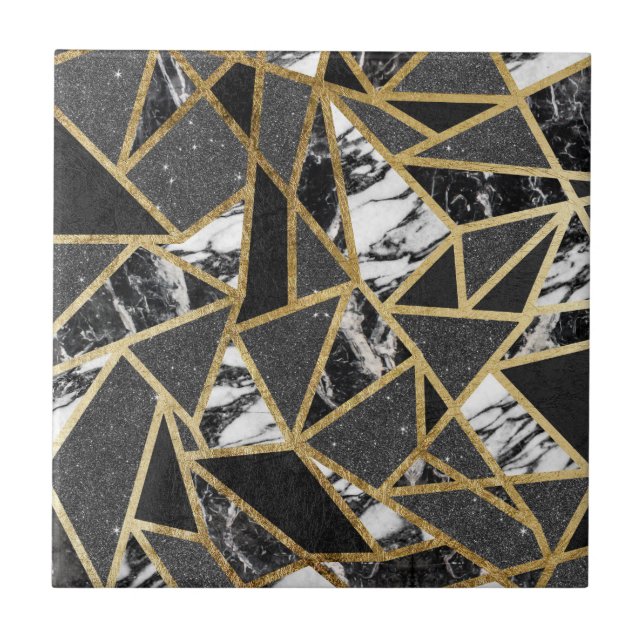 Geometrisk triangel för modern guld- glittermarmor kakelplatta (Framsidan)
